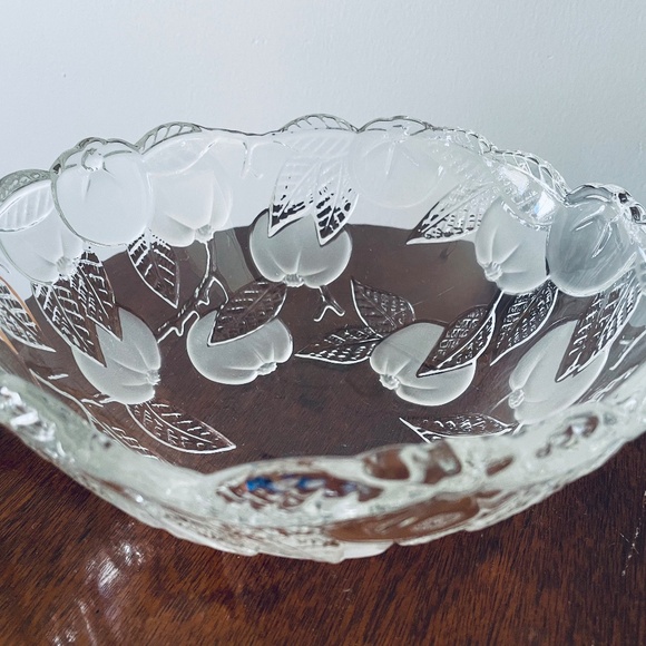 Mikasa frosted glass bowl with apple and leaf motif,...
